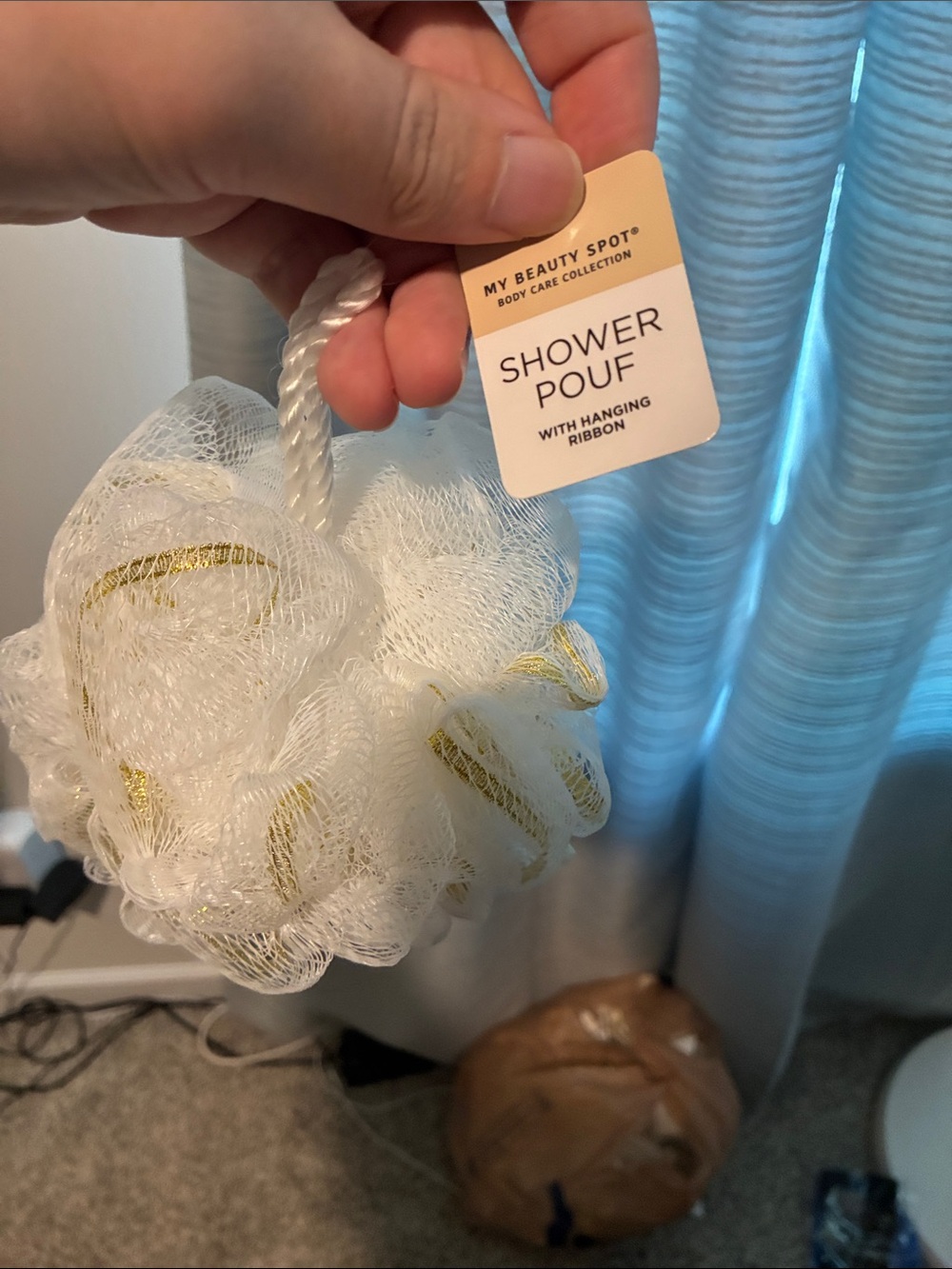 New White & Gold Shower Pouf